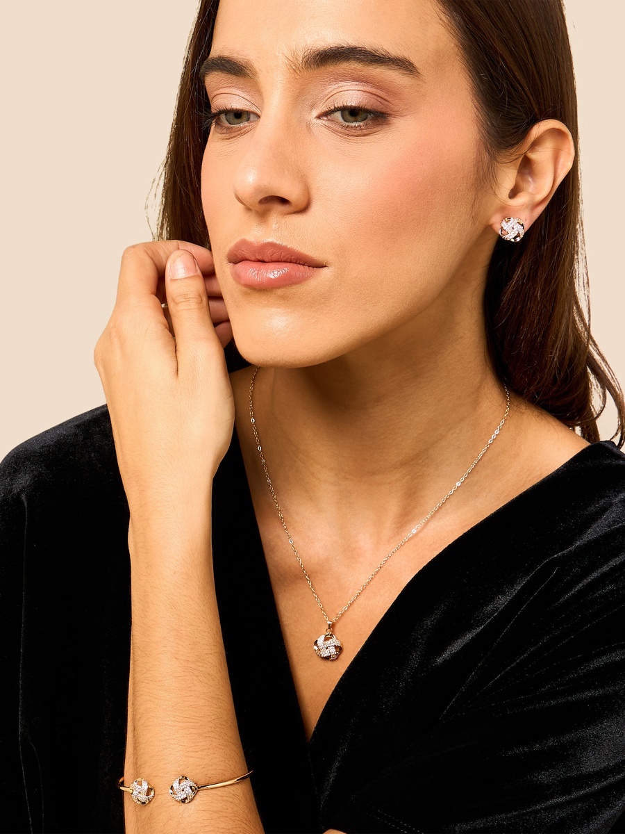 Stone Embellished Necklace with Earrings and Bracelet Set
