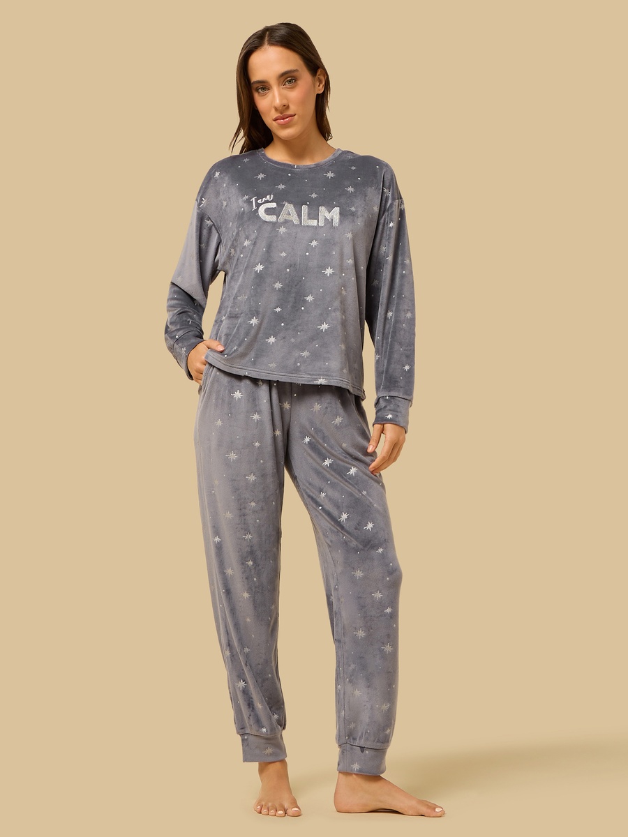 Star Print Velour Pyjama Set