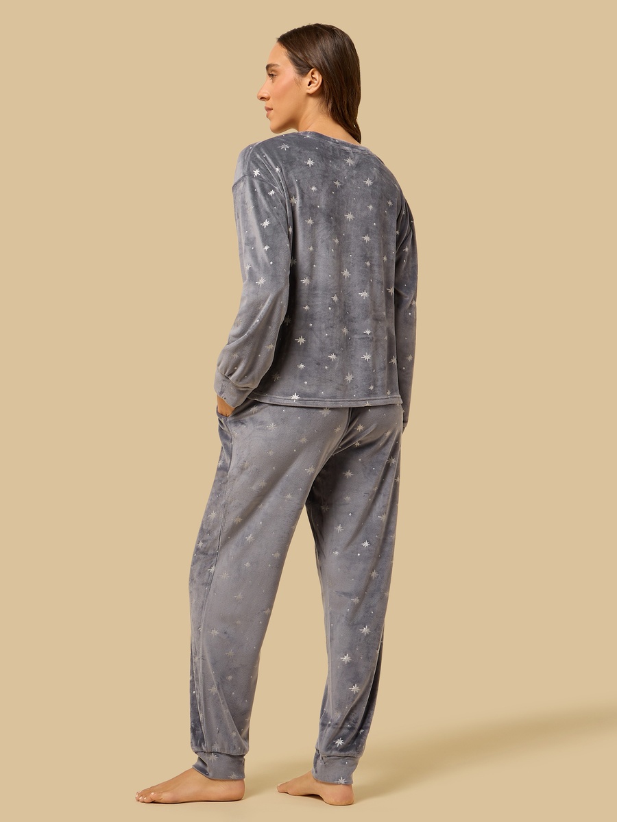 Star Print Velour Pyjama Set