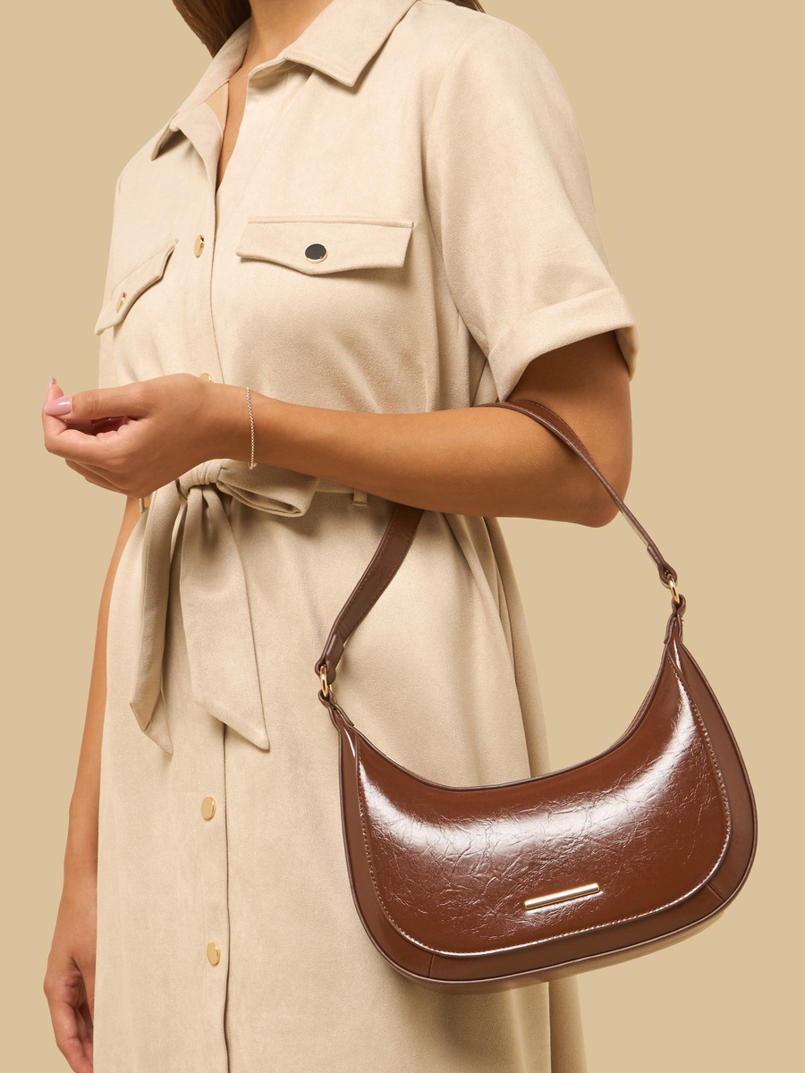 Textured Shoulder Bag with Zip Closure