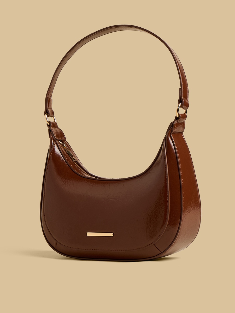Textured Shoulder Bag with Zip Closure