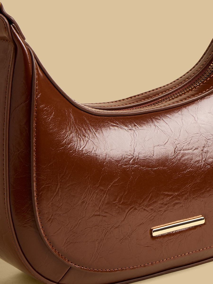 Textured Shoulder Bag with Zip Closure