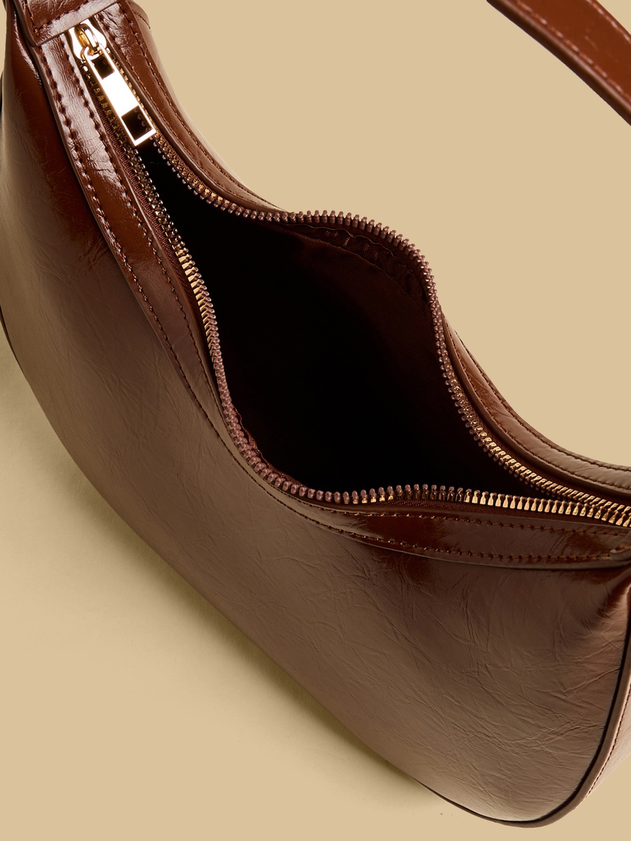 Textured Shoulder Bag with Zip Closure