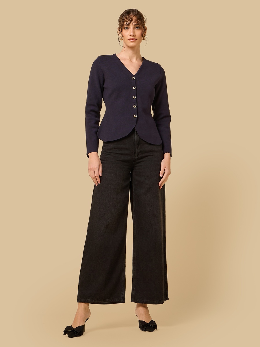 Shoulder Padded V Neck Cardigan
