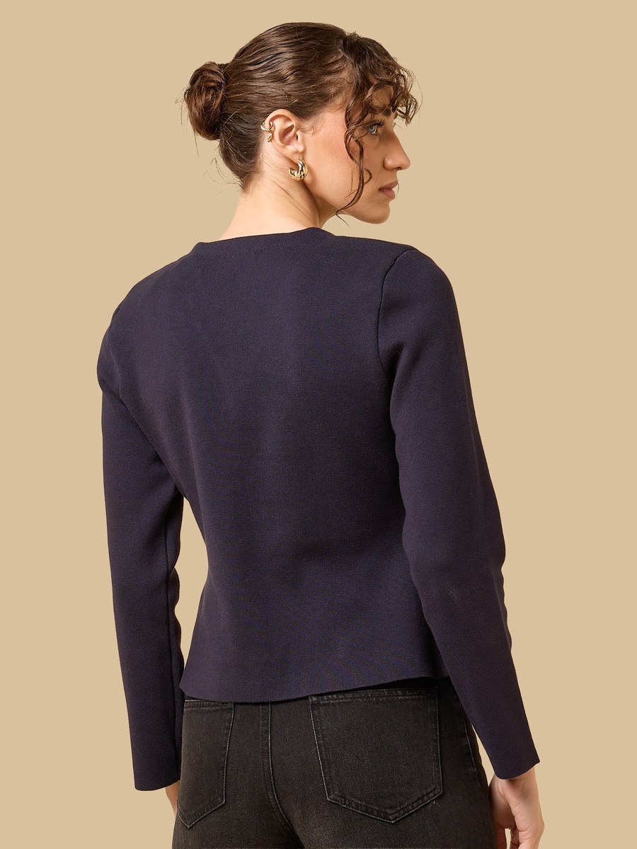 Shoulder Padded V Neck Cardigan