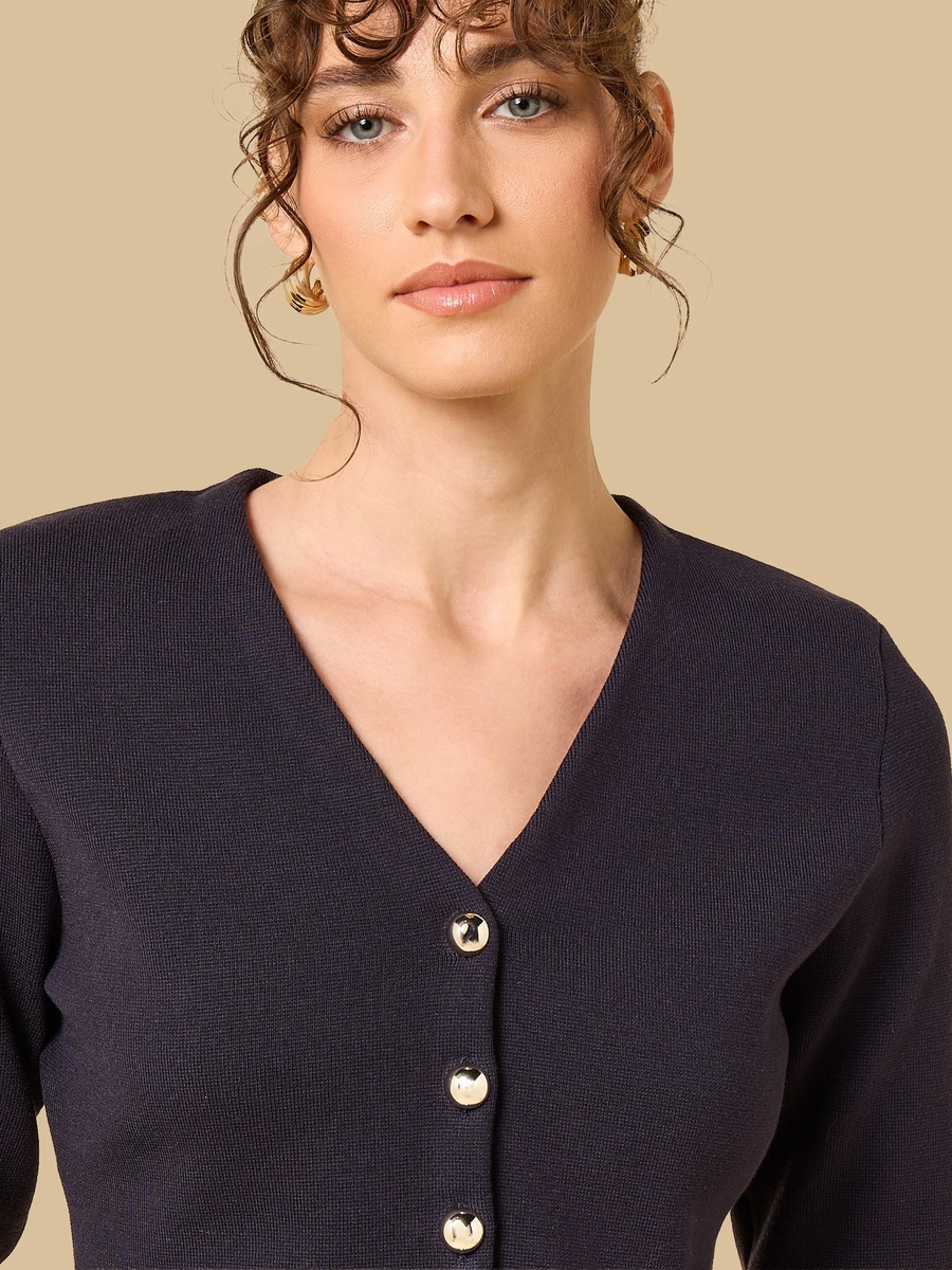 Shoulder Padded V Neck Cardigan
