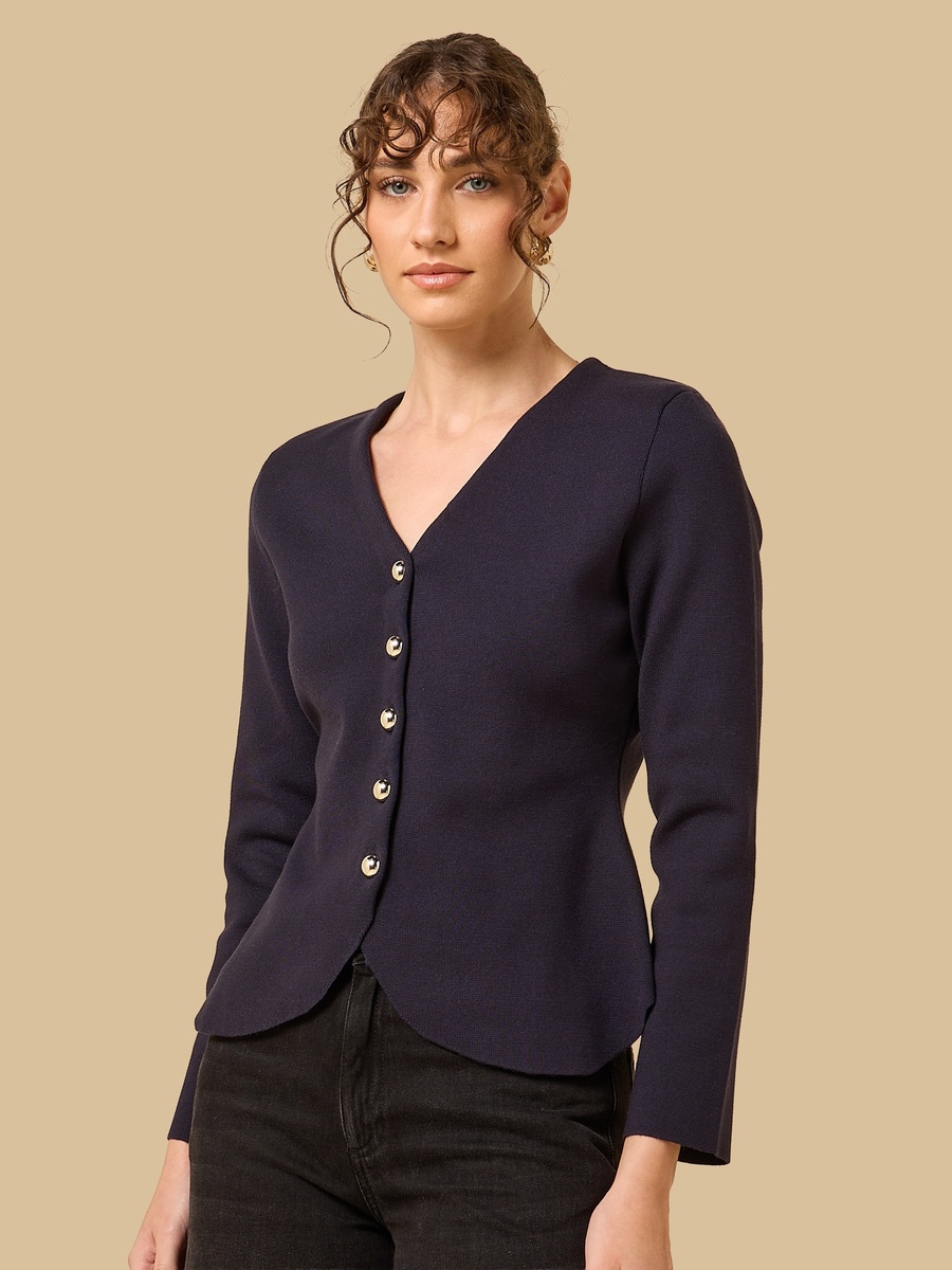 Shoulder Padded V Neck Cardigan