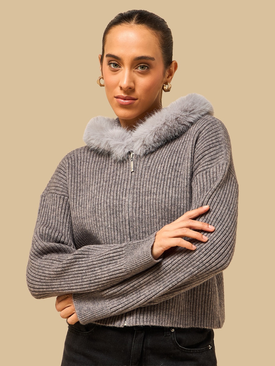 Ribbed Faux Fur Cardigan
