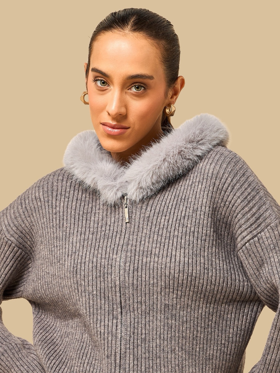 Ribbed Faux Fur Cardigan