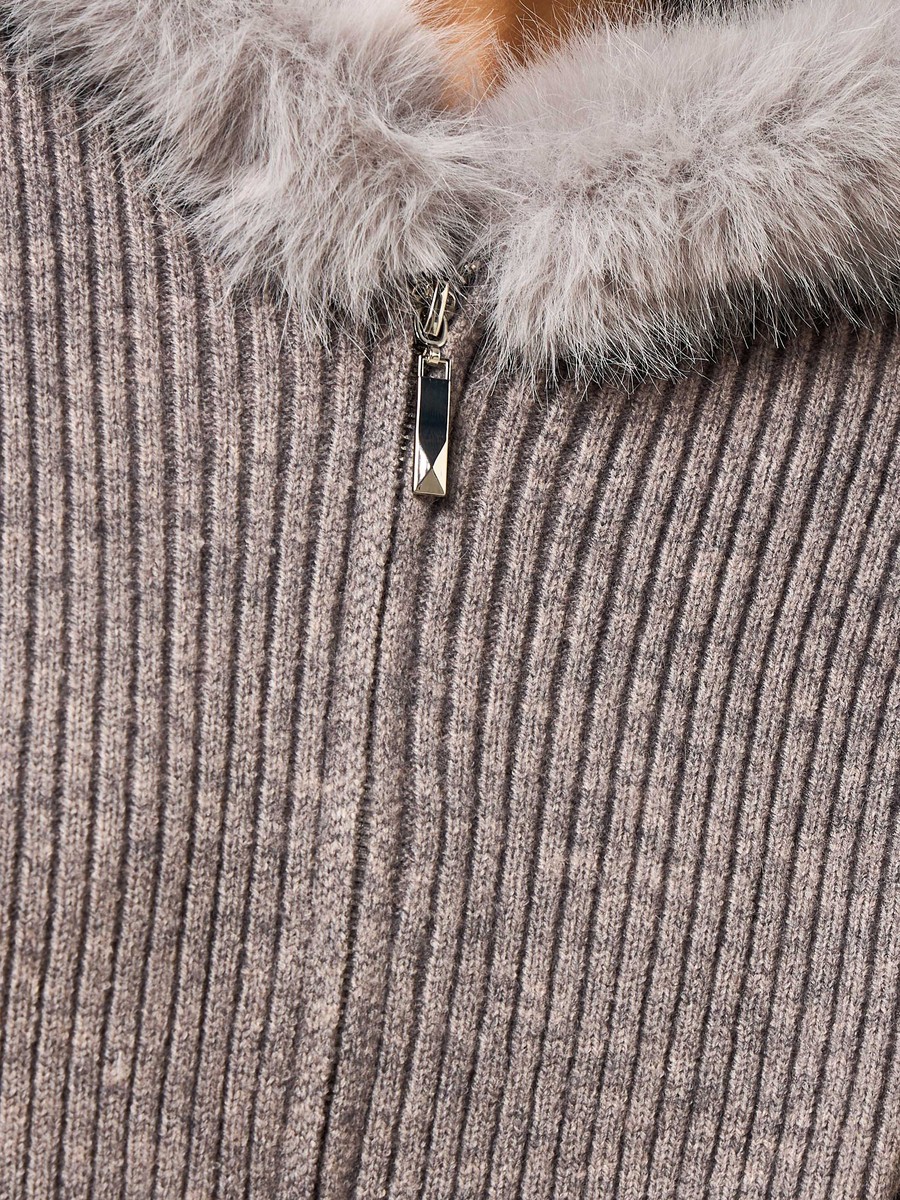 Ribbed Faux Fur Cardigan