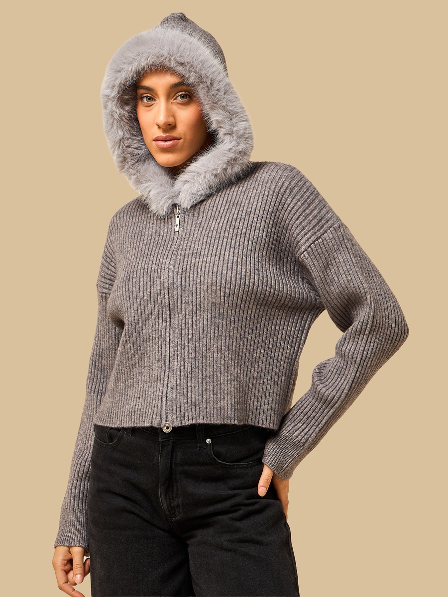 Ribbed Faux Fur Cardigan