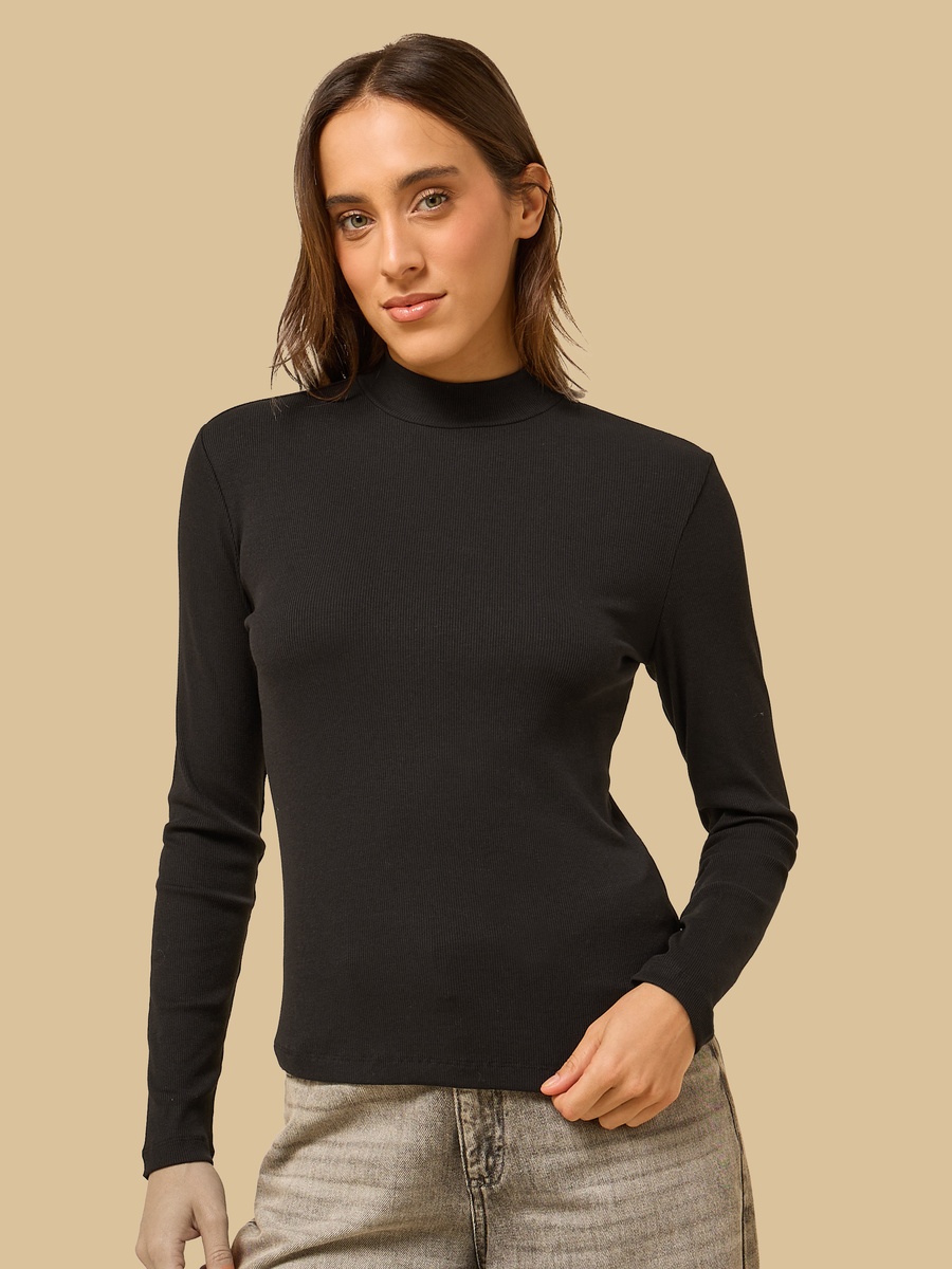 Ribbed High Neck Top