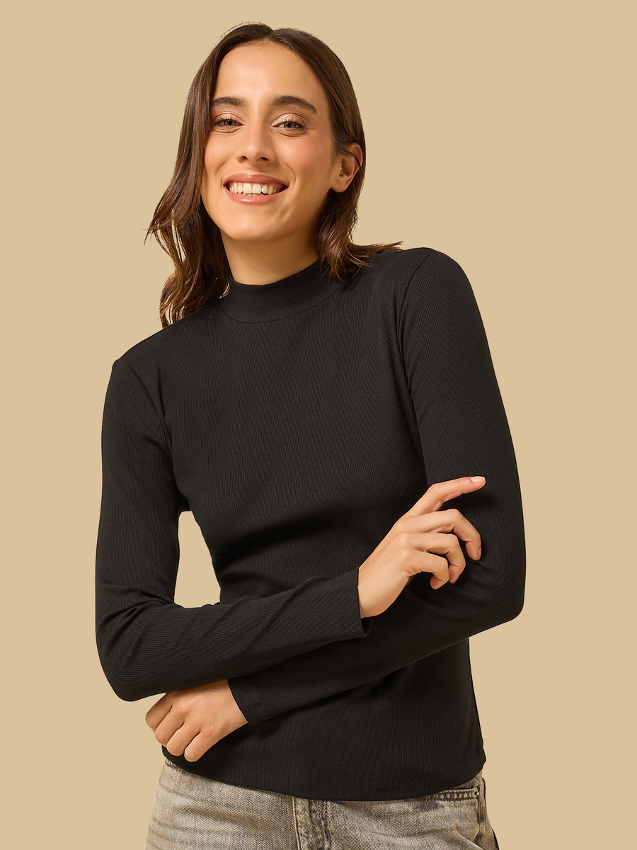 Ribbed High Neck Top