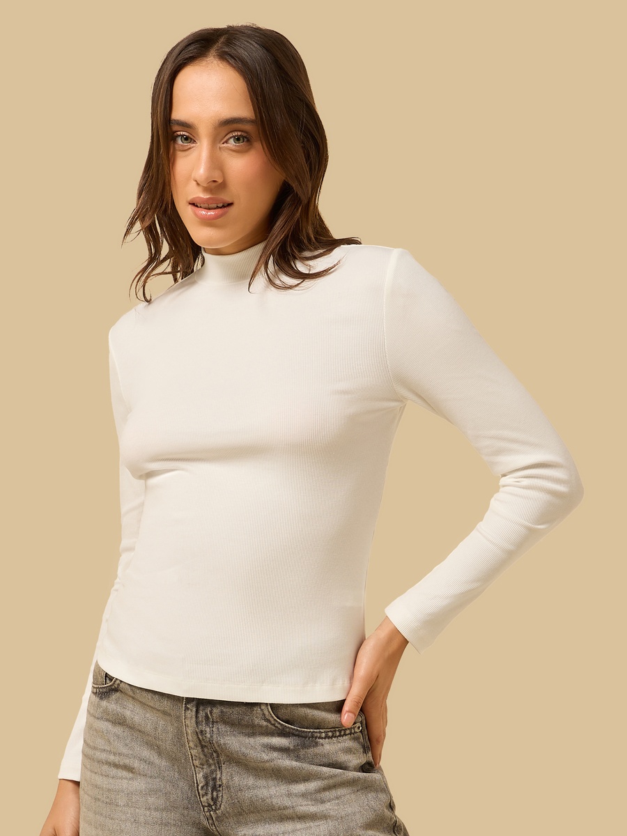 Ribbed High Neck Top