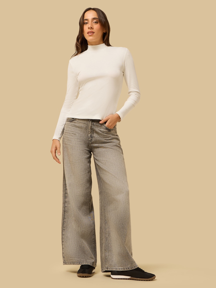 Ribbed High Neck Top