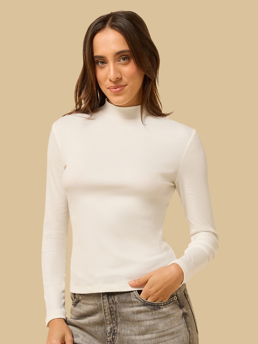 Ribbed High Neck Top