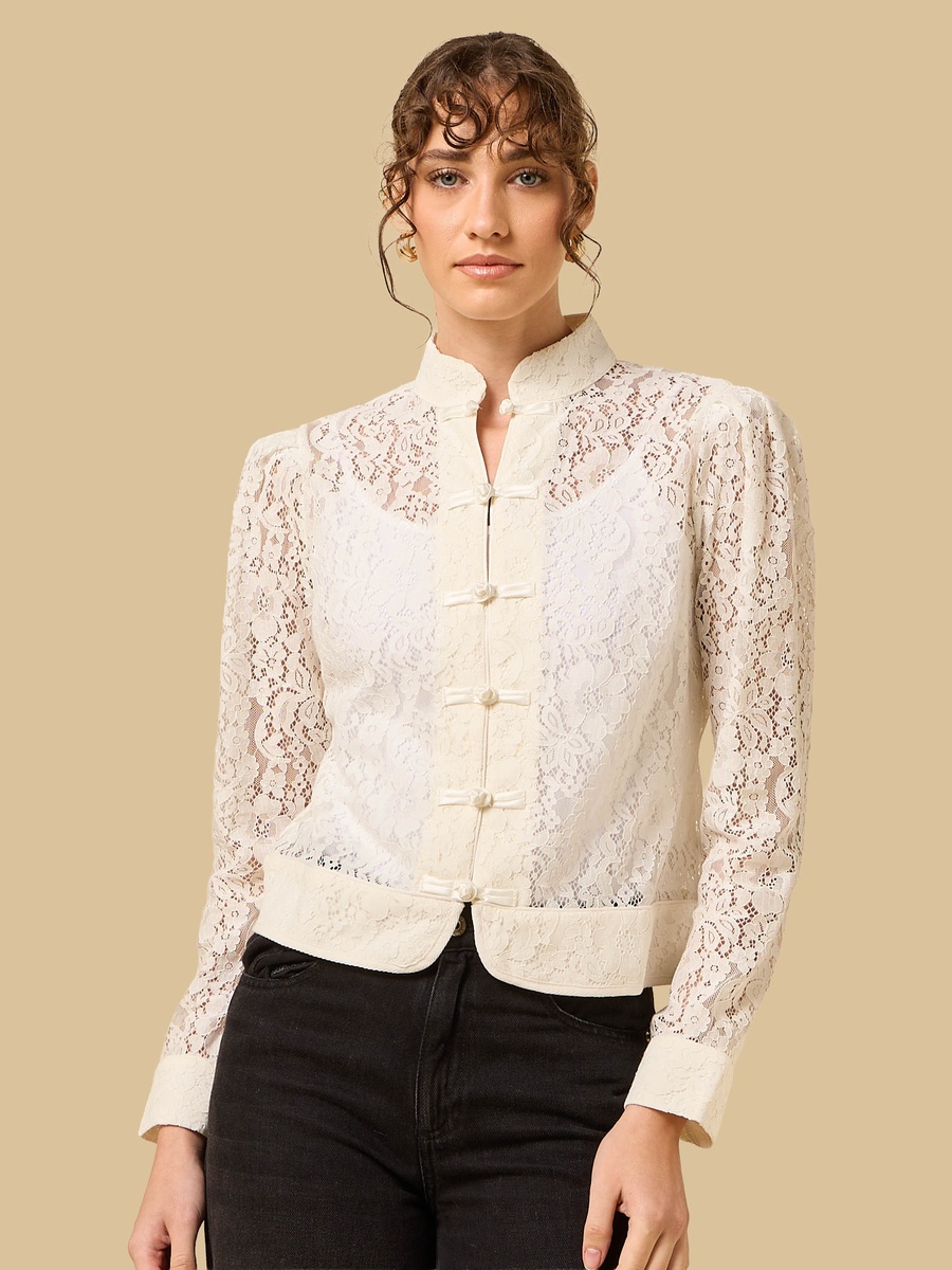 Lace Top with Mandarin Collar
