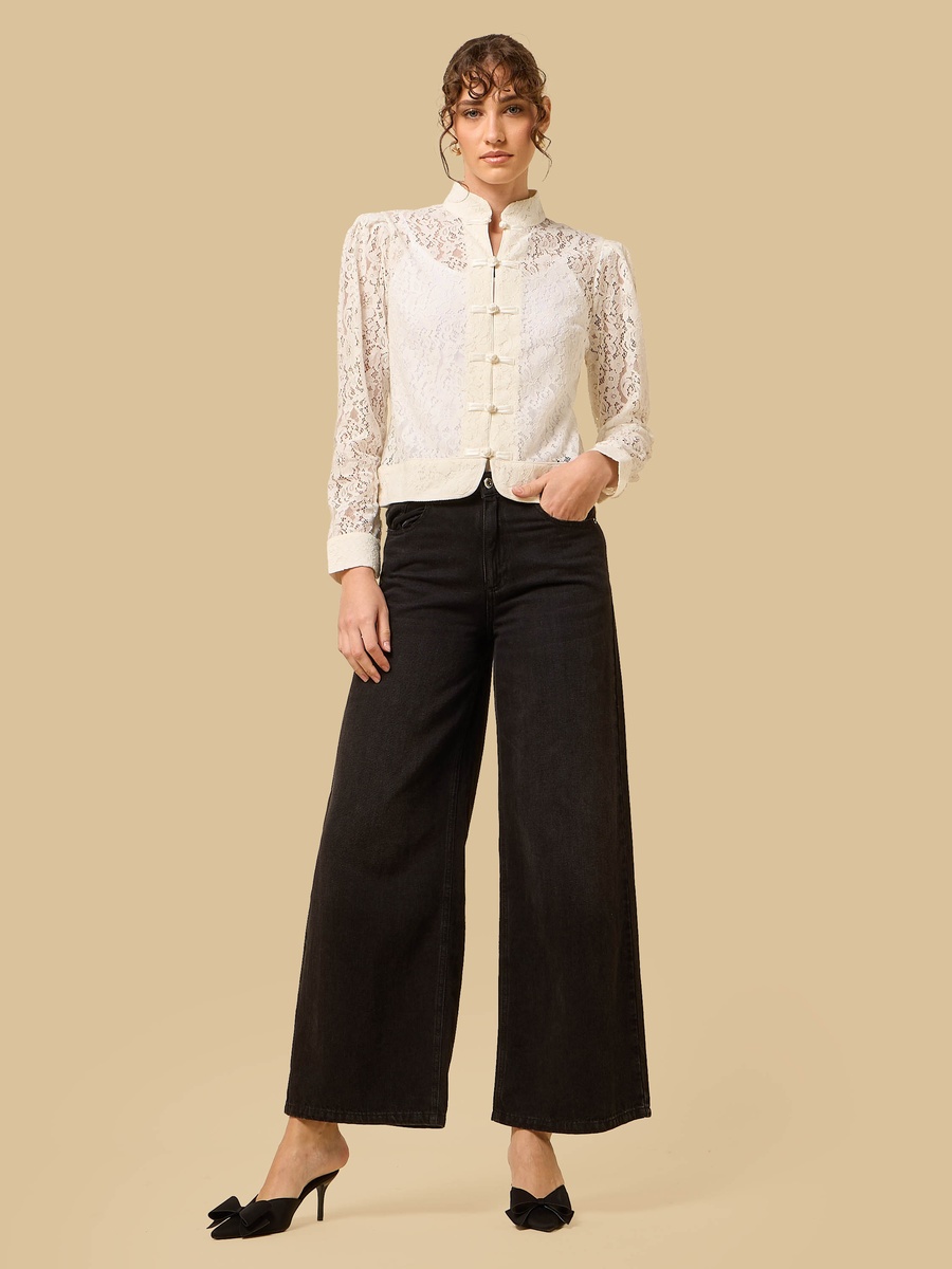 Lace Top with Mandarin Collar