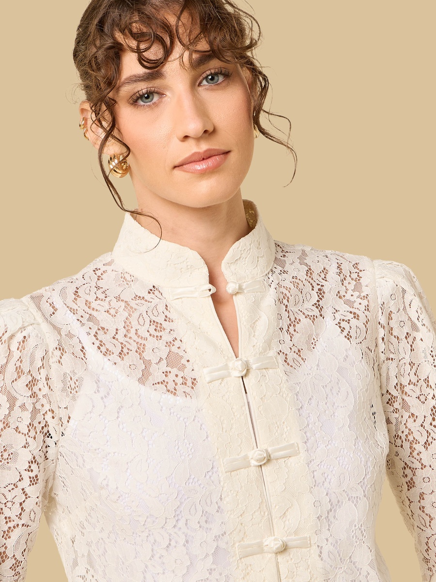 Lace Top with Mandarin Collar