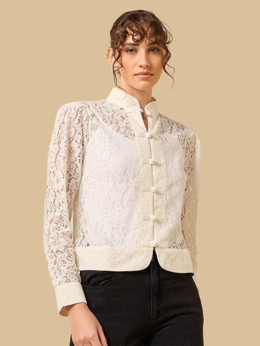 Lace Top with Mandarin Collar