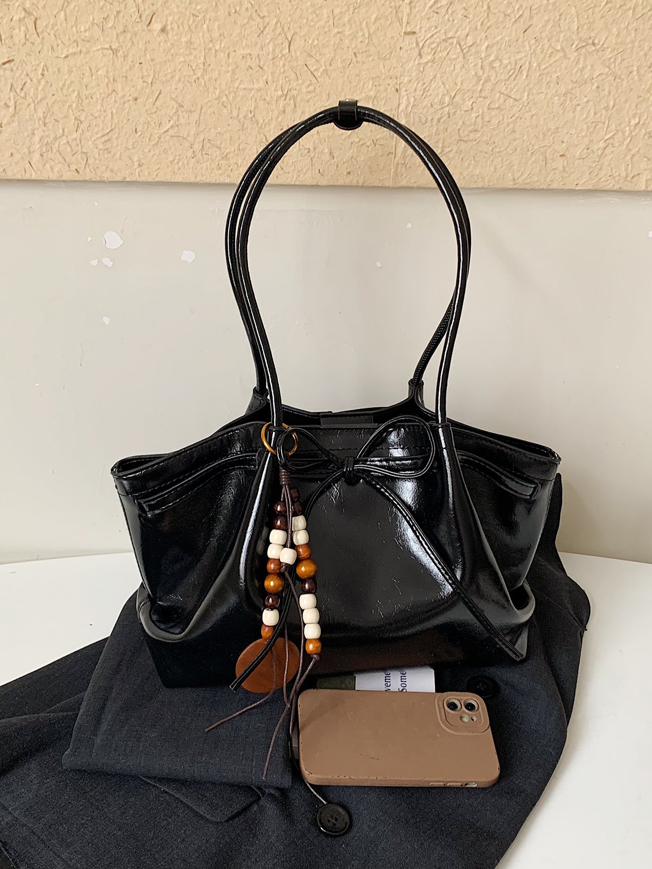 Large Capacity Womens Shoulder Tote Beach Bag with Free Charm