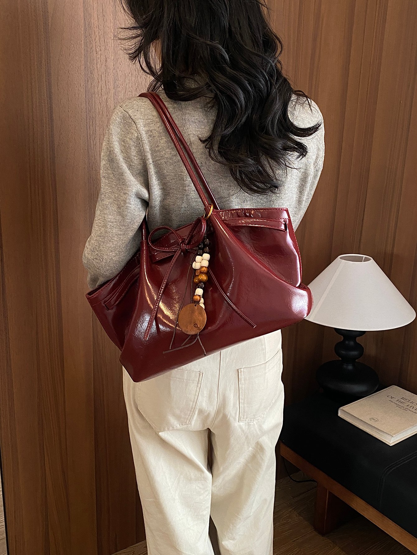 Large Capacity Womens Shoulder Tote Beach Bag with Free Charm