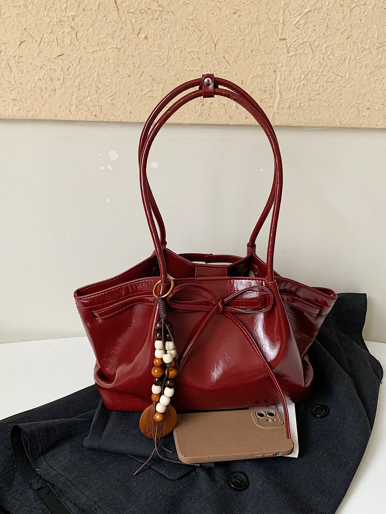 Large Capacity Womens Shoulder Tote Beach Bag with Free Charm