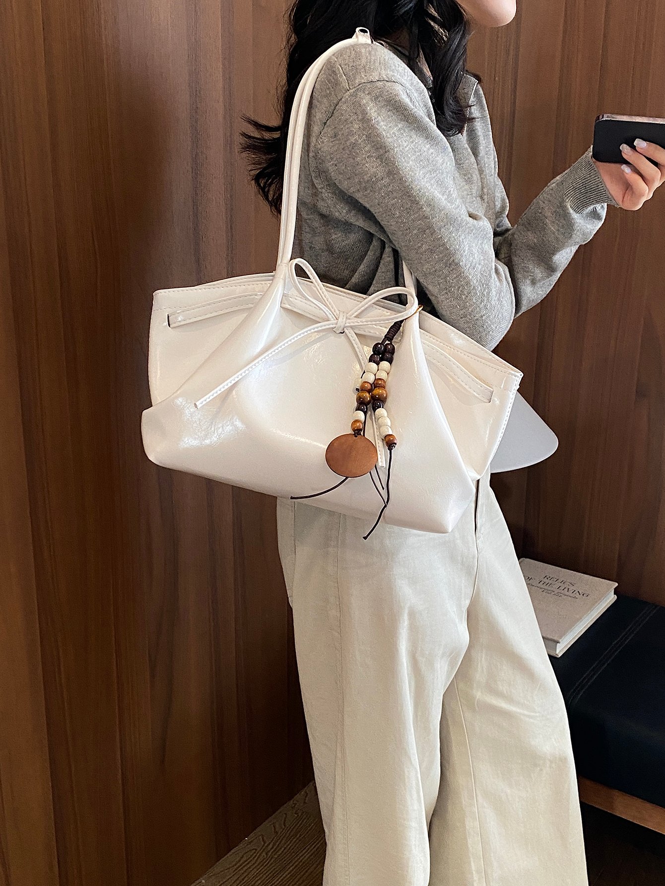Large Capacity Womens Shoulder Tote Beach Bag with Free Charm