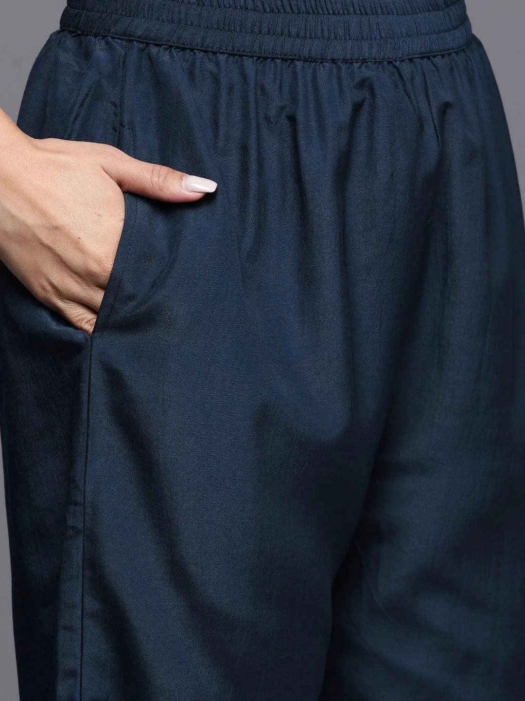 Navy Blue Embroidered Georgette Kurta Set with Dupatta