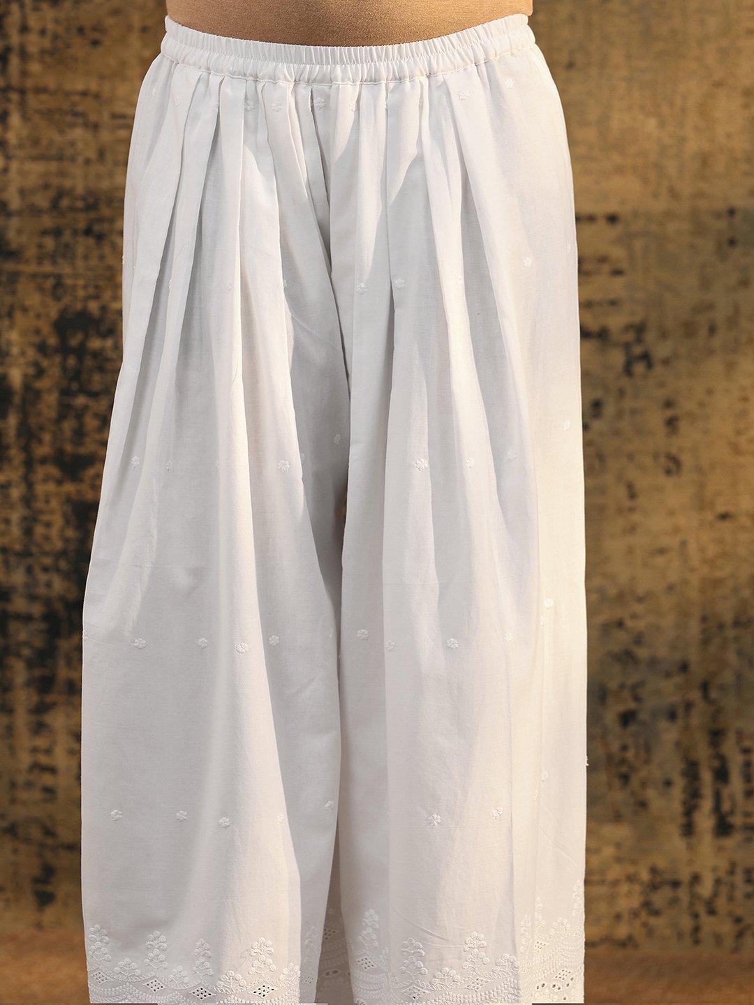 White Embroidered Wide-Leg Palazzo Pants