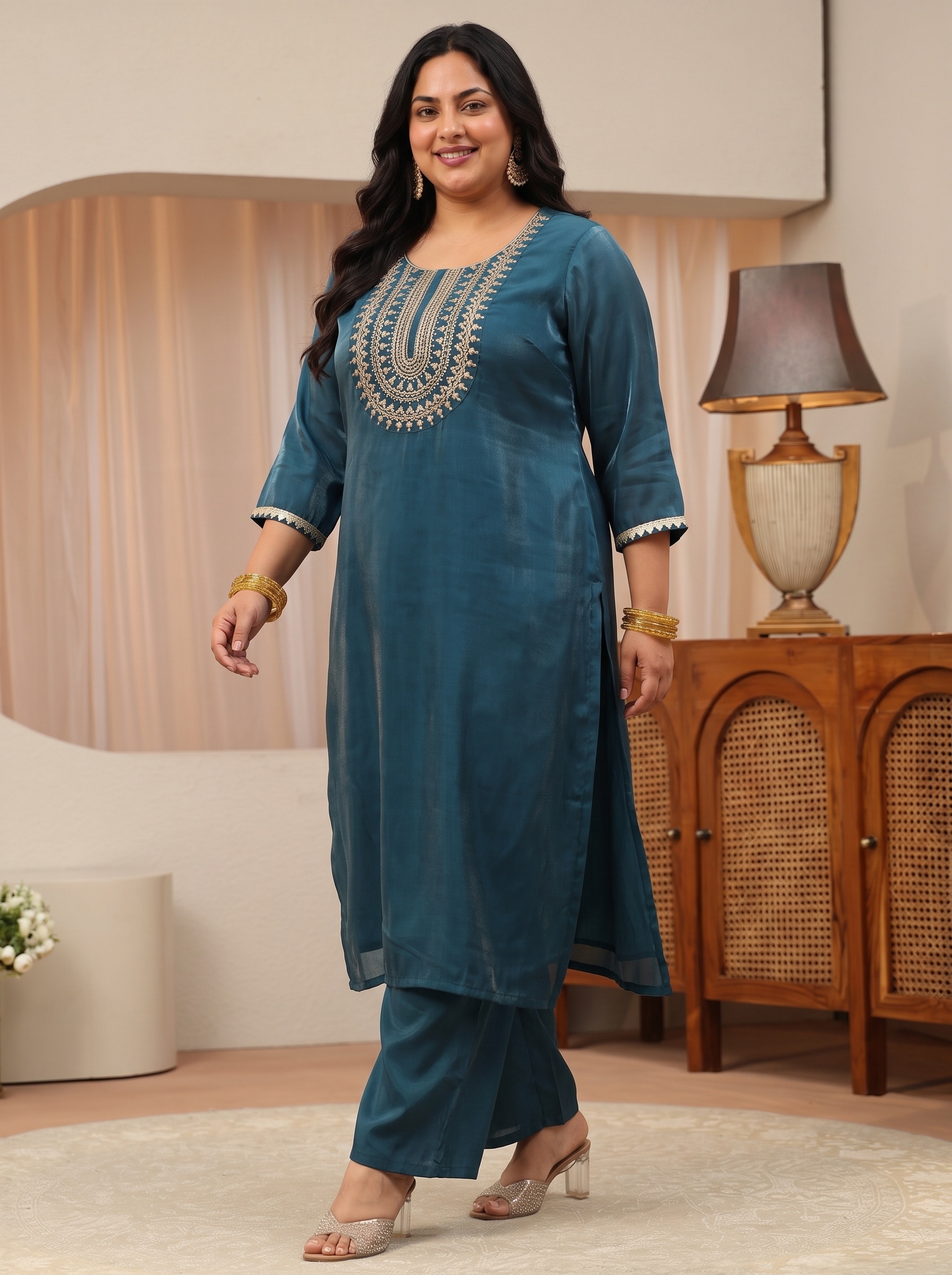 Embroidered Navy Blue Kurta Set with Dupatta