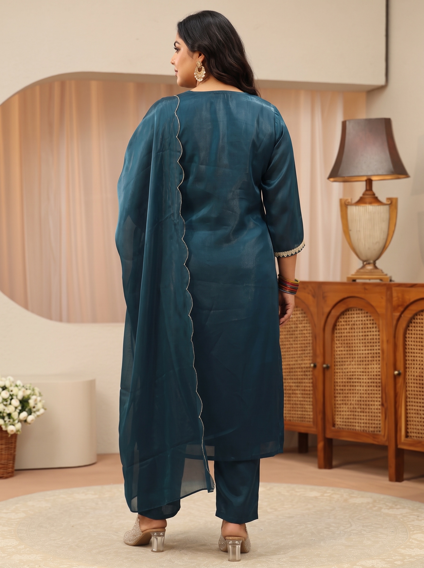 Embroidered Navy Blue Kurta Set with Dupatta