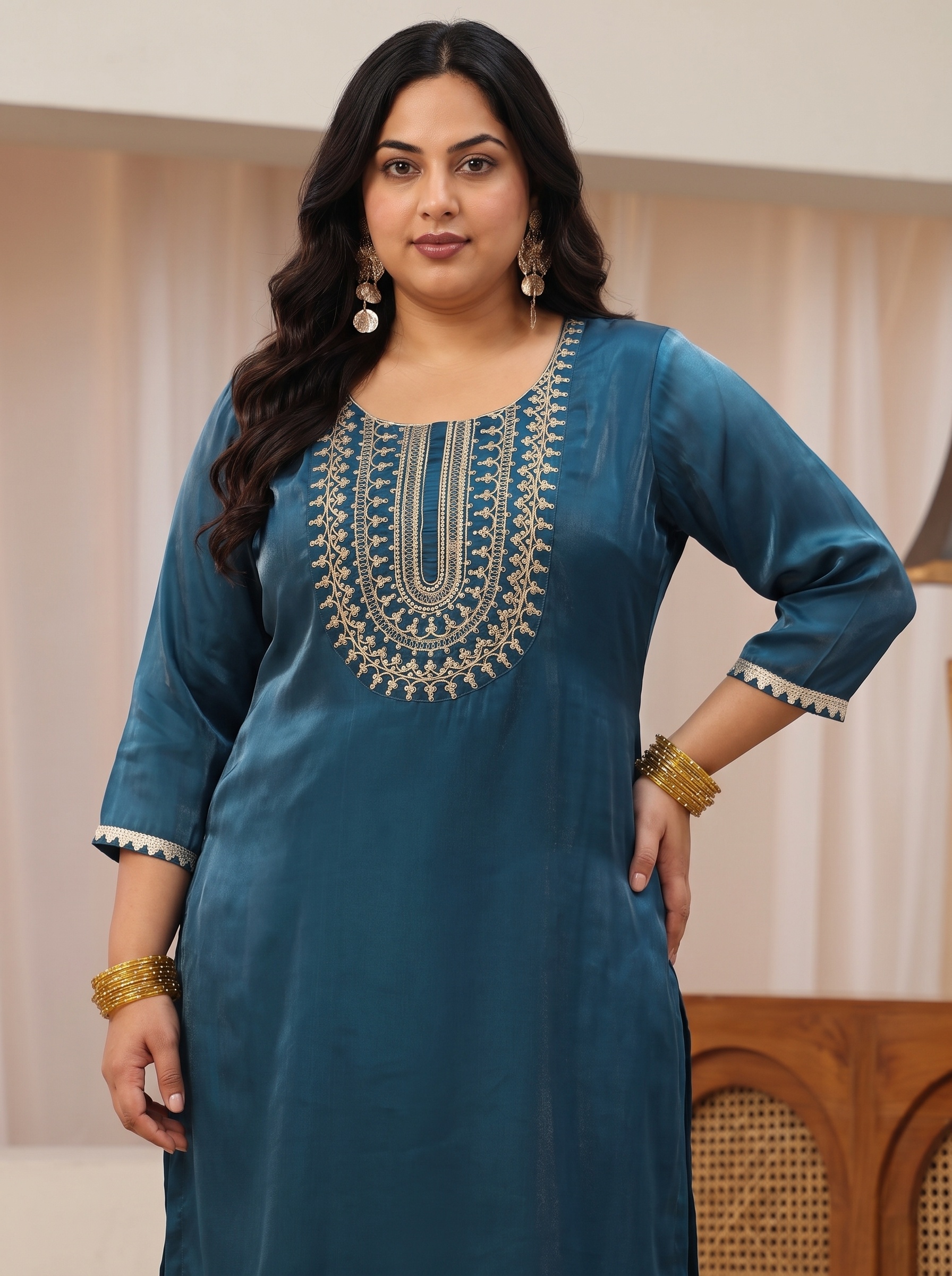 Embroidered Navy Blue Kurta Set with Dupatta