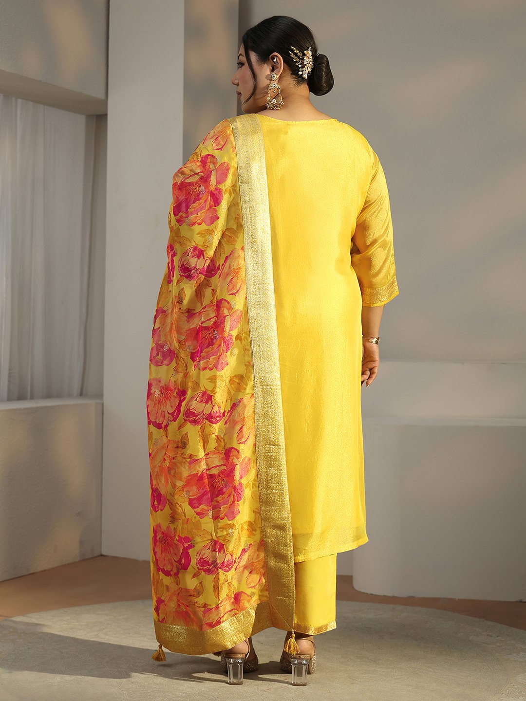 Mustard Silk Blend Embroidered Kurta Set with Dupatta