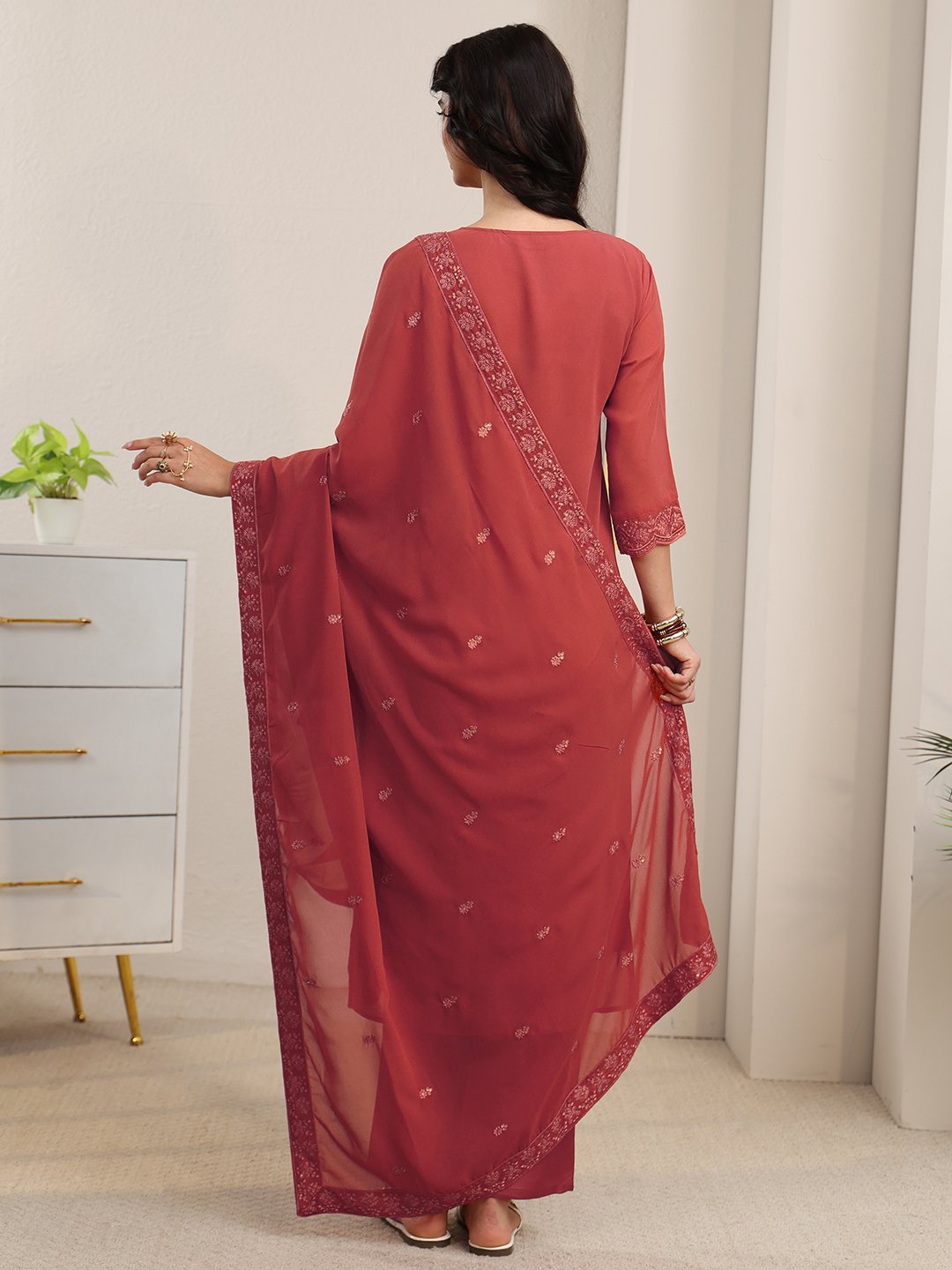 Embroidered Georgette Kurta Set with Dupatta