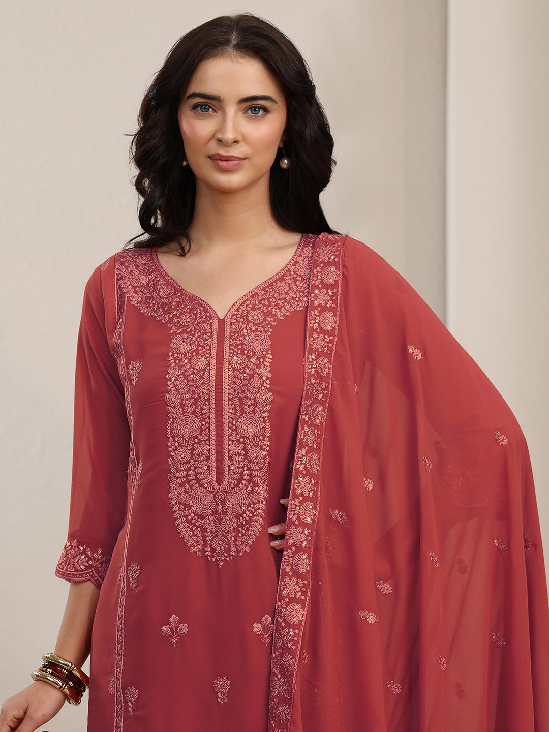 Embroidered Georgette Kurta Set with Dupatta