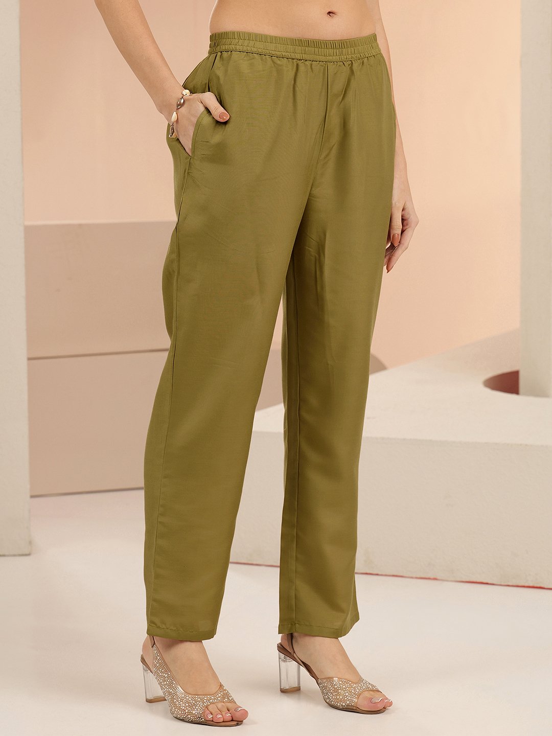Olive Green Embroidered Kurta Set with Organza Dupatta
