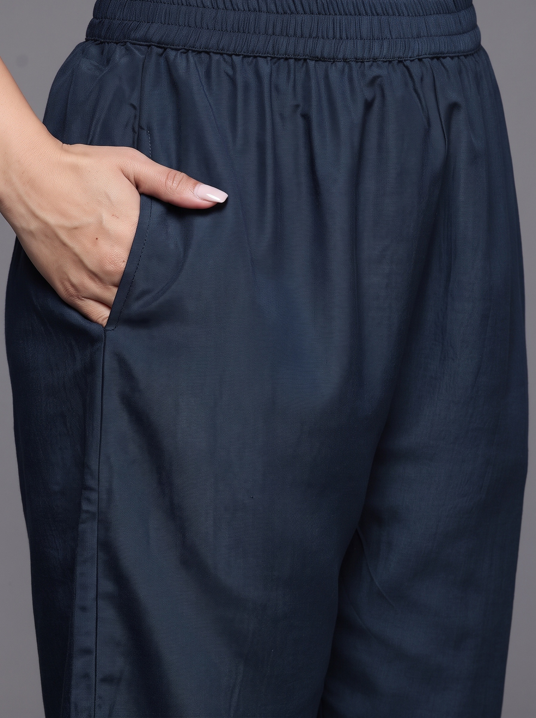 Navy Blue Embroidered Georgette Kurta Set with Dupatta