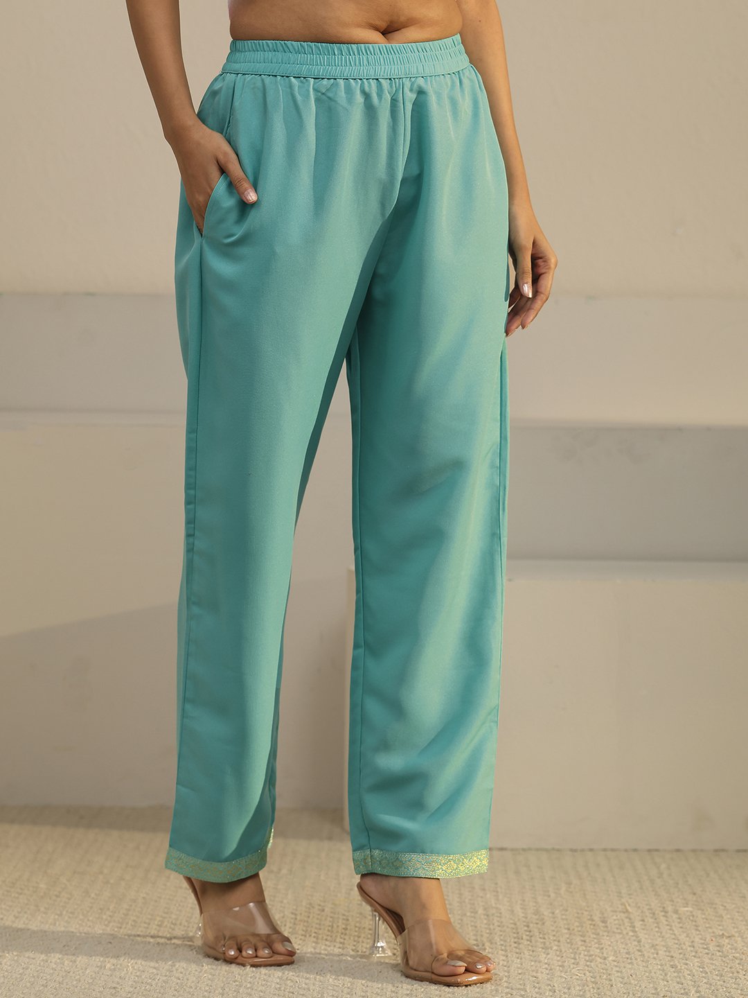 Blue Woven Silk Blend Kurta Set with Dupatta