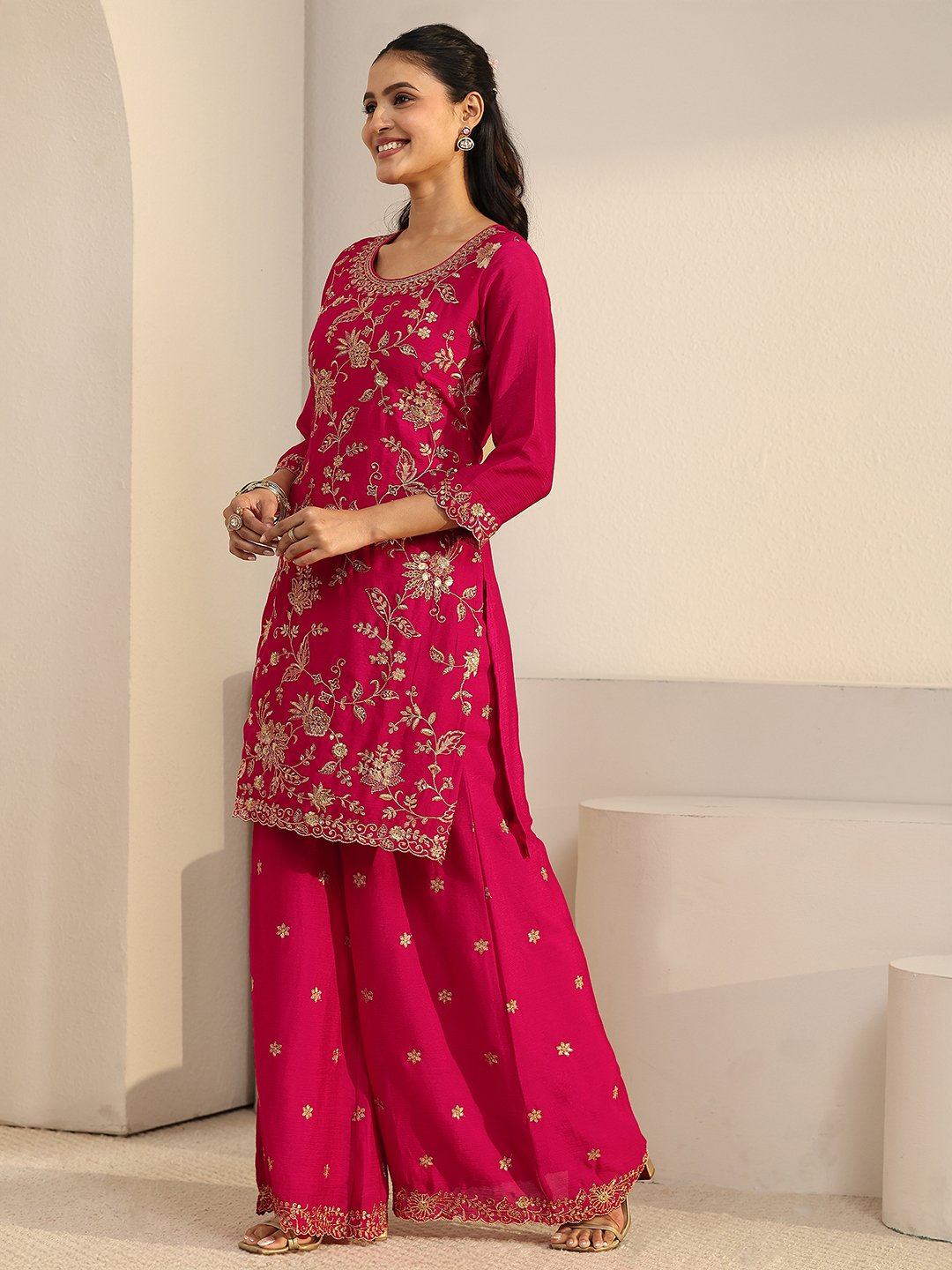 Embroidered Kurta Palazzo and Dupatta Set