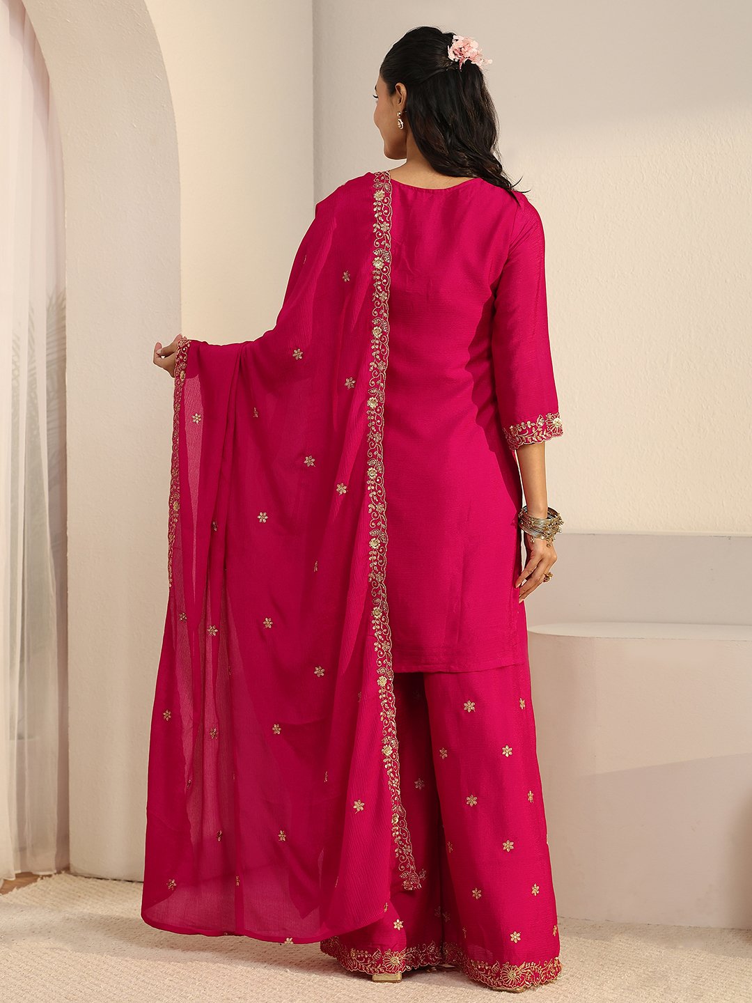 Embroidered Kurta Palazzo and Dupatta Set