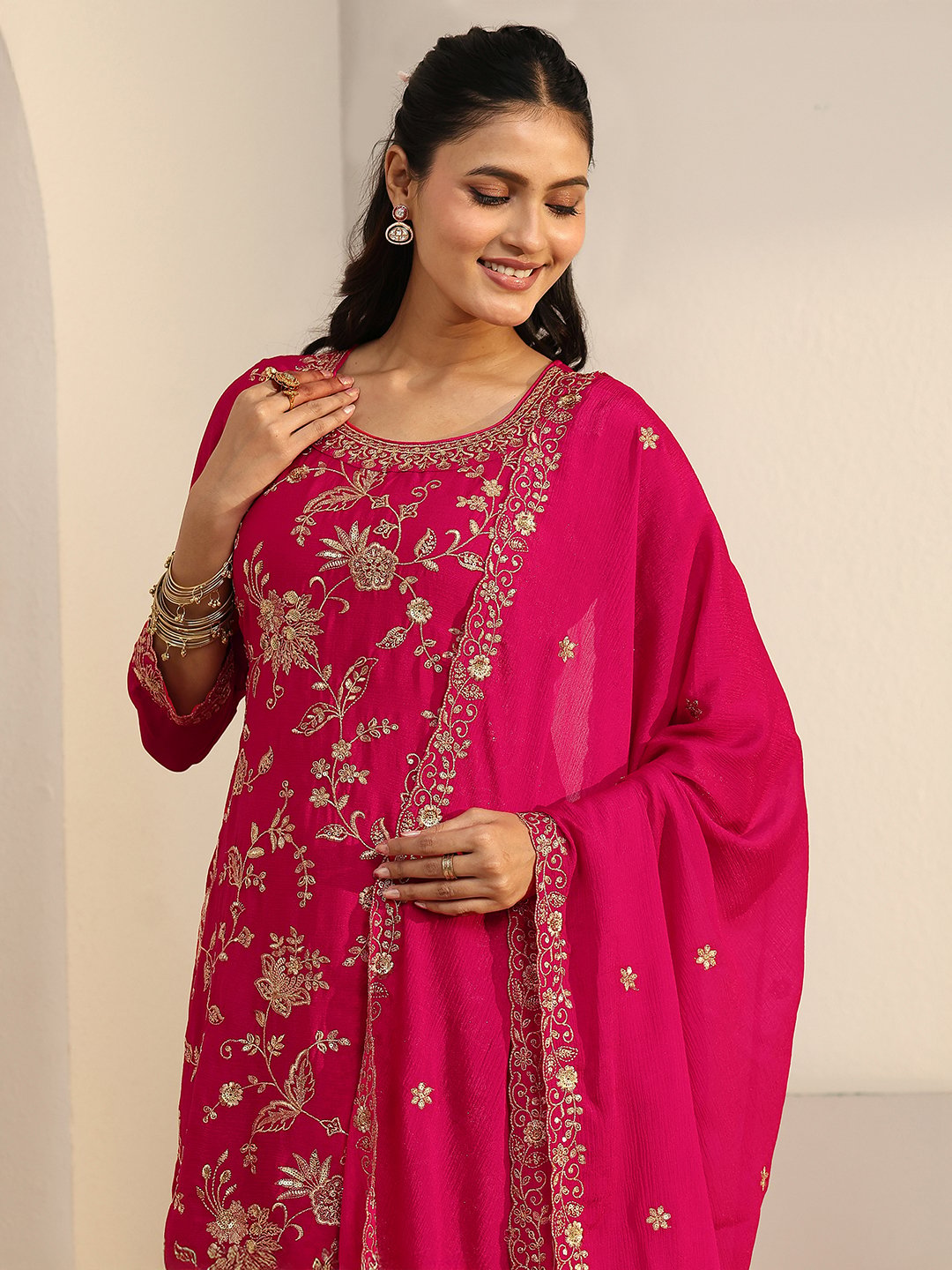 Embroidered Kurta Palazzo and Dupatta Set
