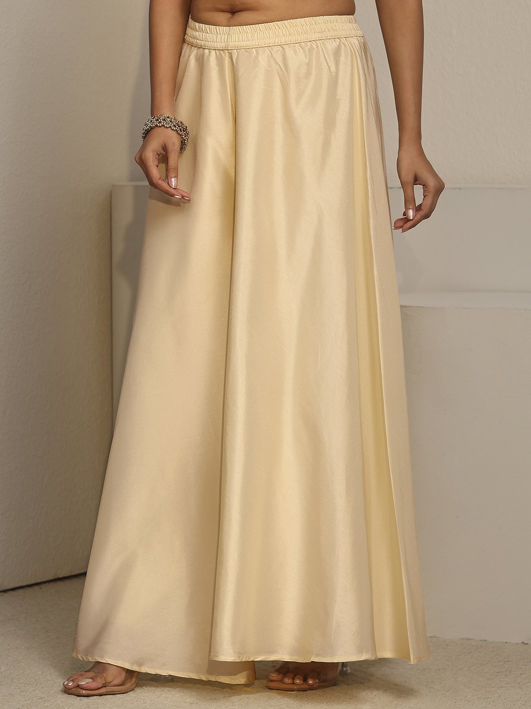Cream Embroidered Kurta Set with Wide-Leg Palazzo and Dupatta