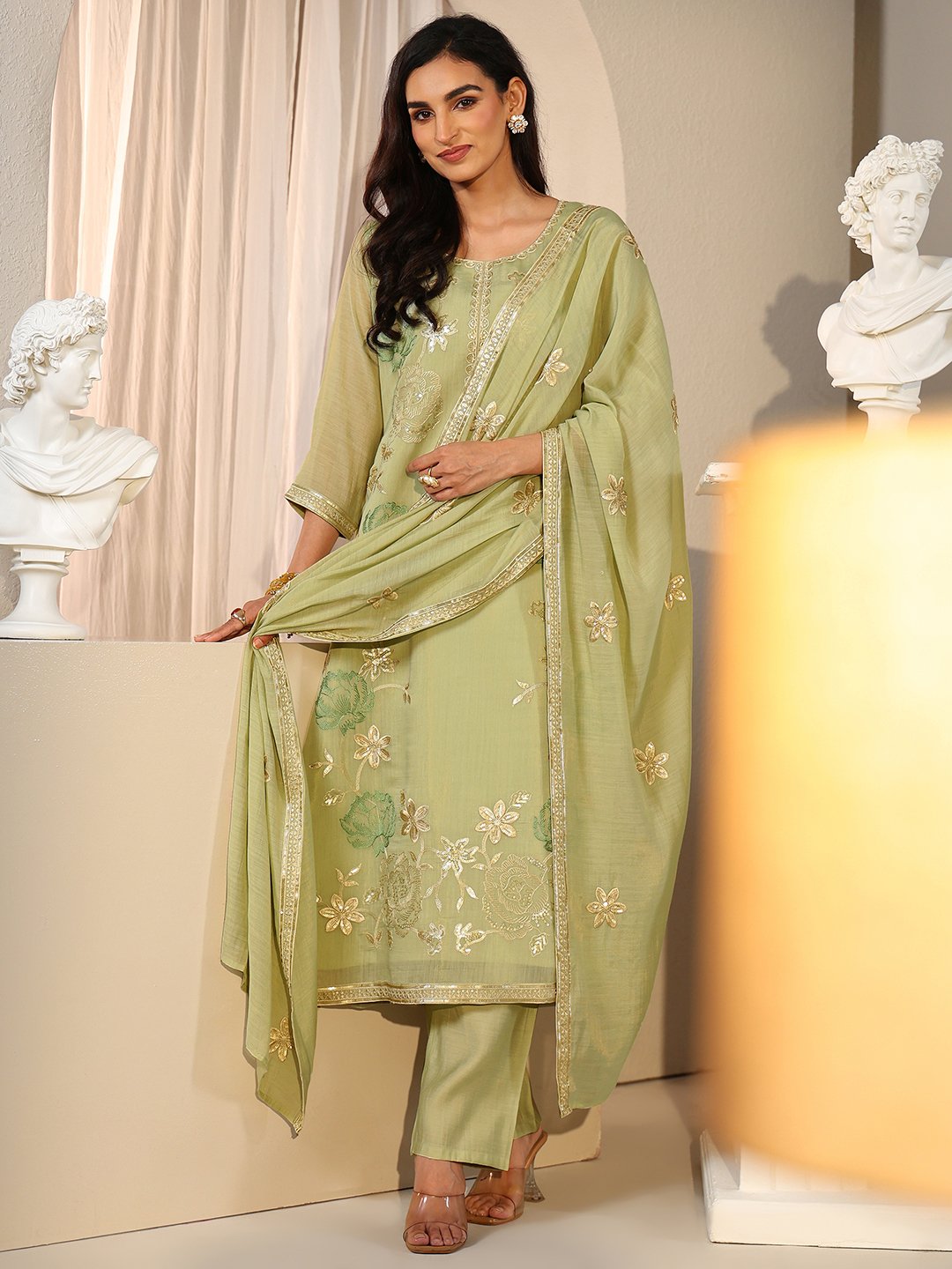 Green Embroidered Kurta Set with Dupatta