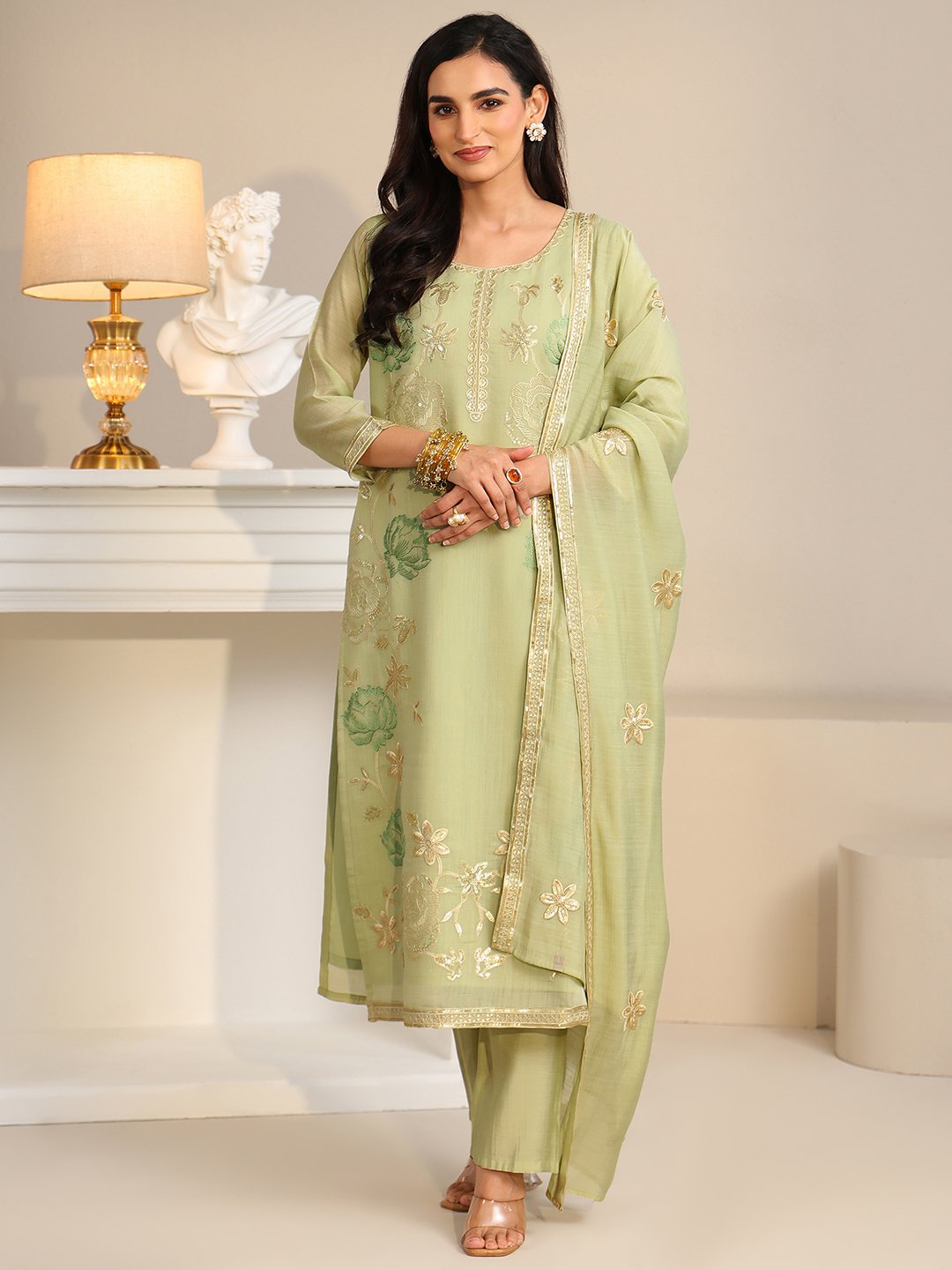 Green Embroidered Kurta Set with Dupatta