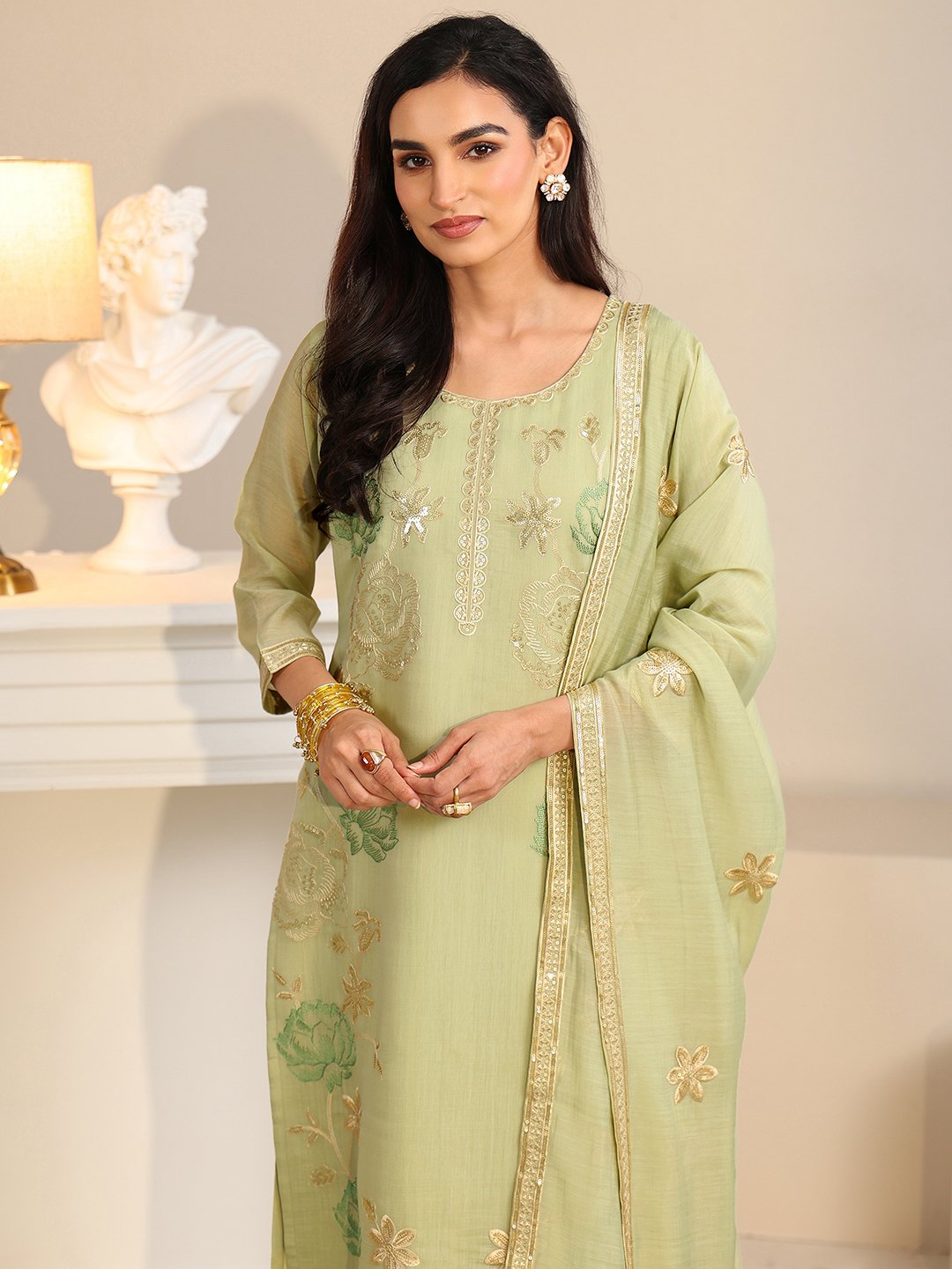 Green Embroidered Kurta Set with Dupatta