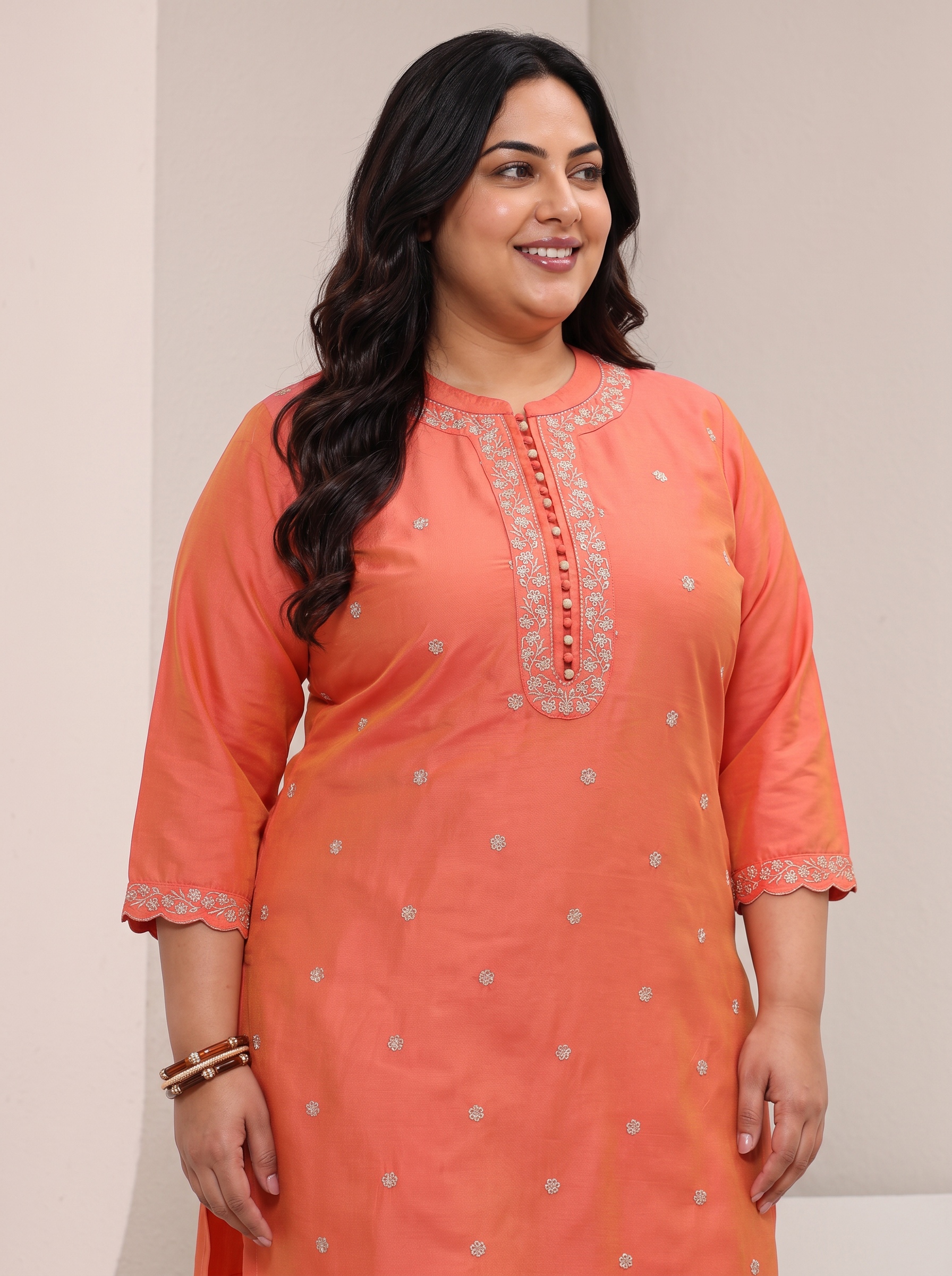 Orange Embellished Plus Size Kurta