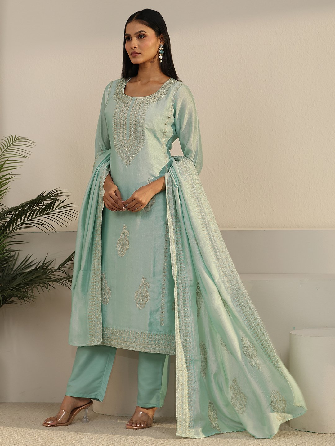 Blue Embroidered Kurta Set with Dupatta