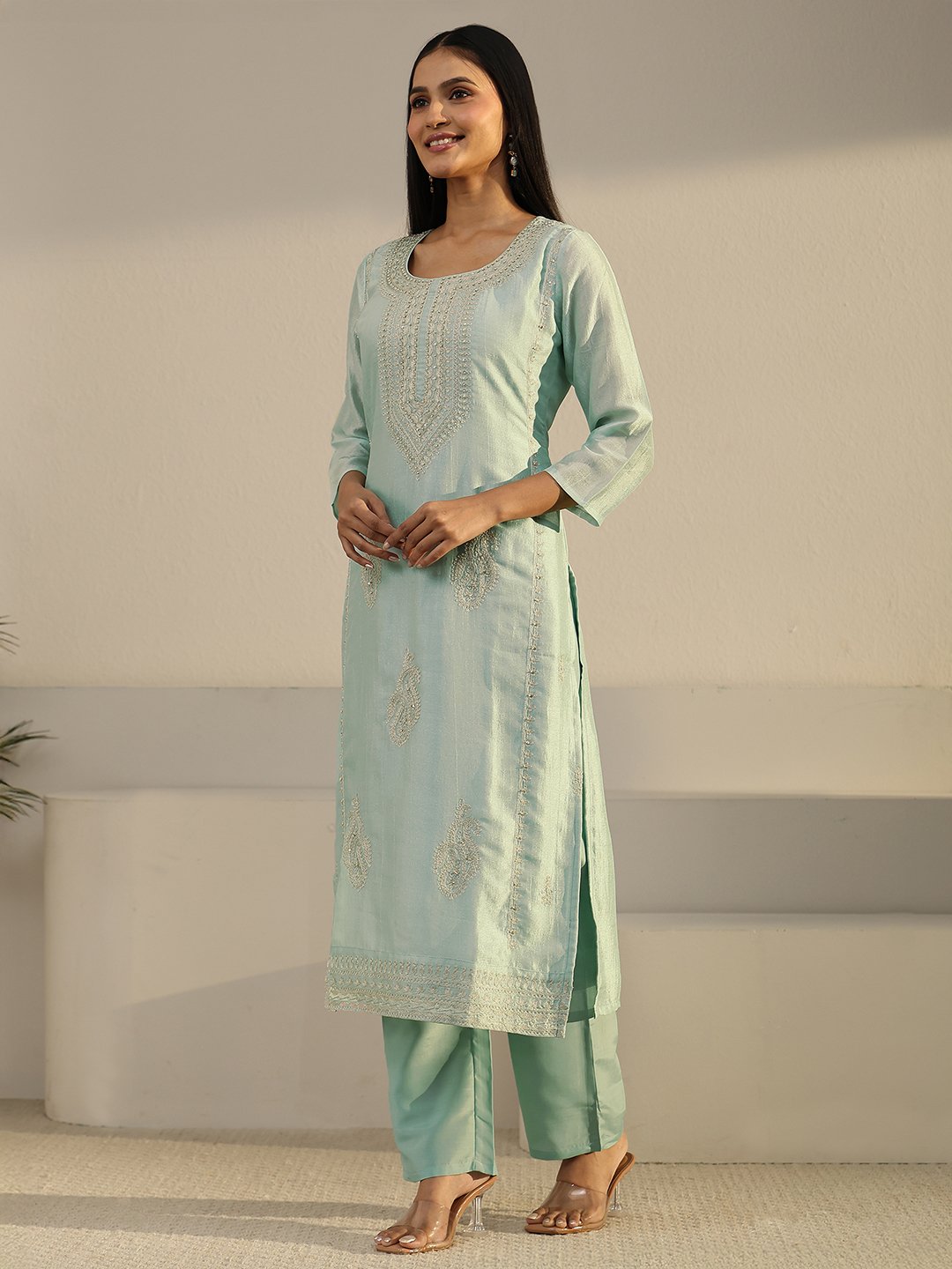 Blue Embroidered Kurta Set with Dupatta