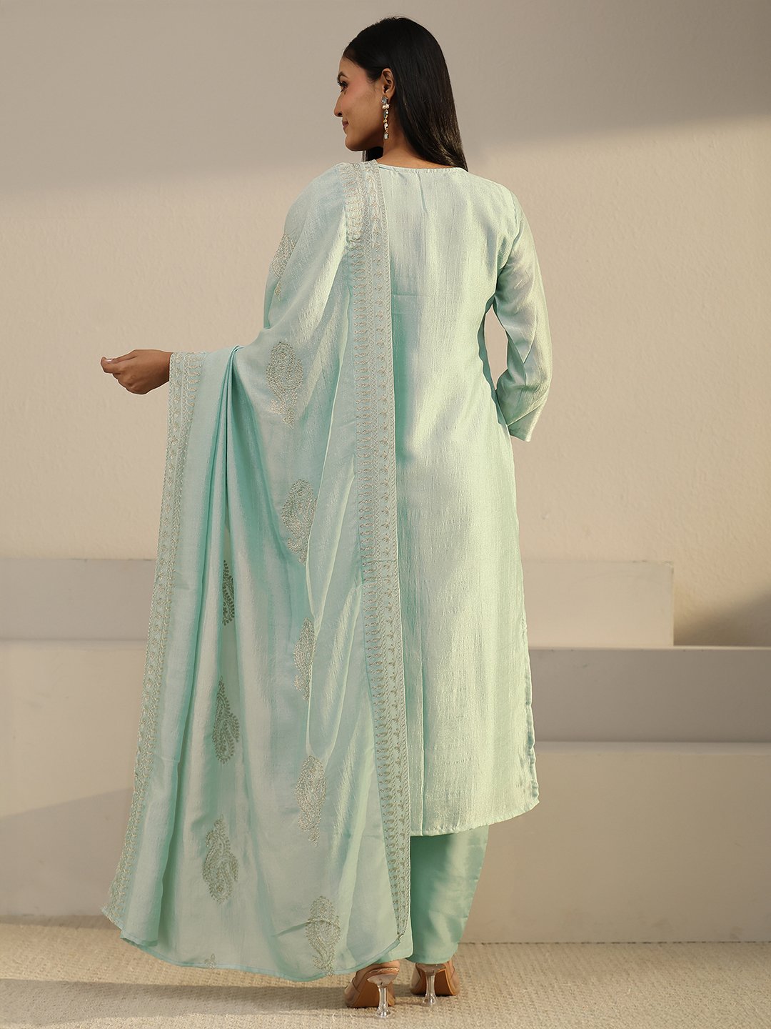Blue Embroidered Kurta Set with Dupatta